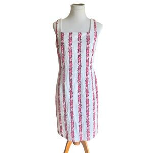 Ann Taylor Linen Floral Sheath Dress White Pink Size 10 Summer